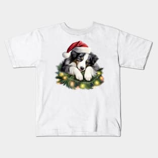 Lazy Border Collie Dog at Christmas Kids T-Shirt